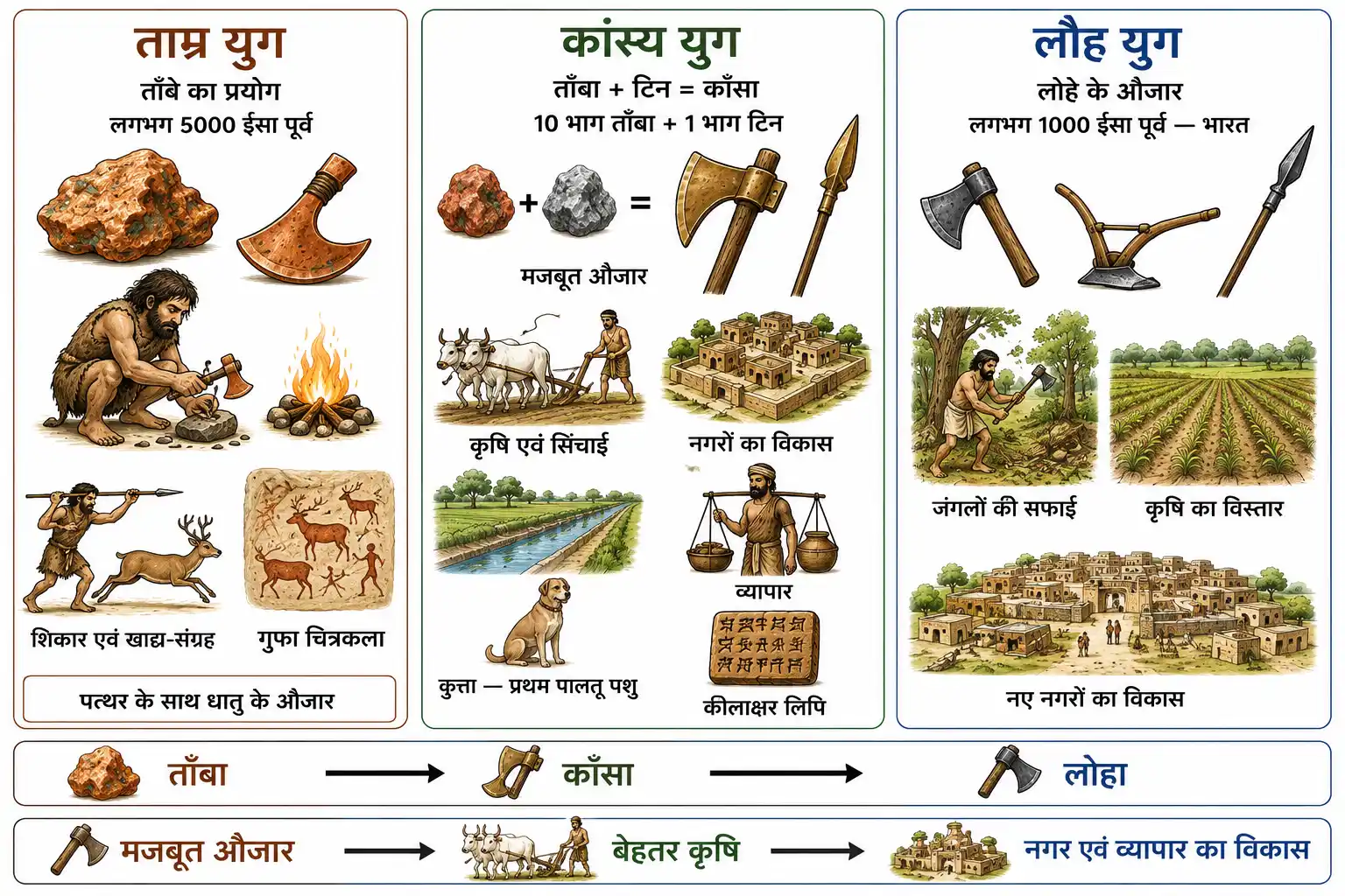 ताम्र, कांस्य एवं लौह युग में मानव सभ्यता का विकास
