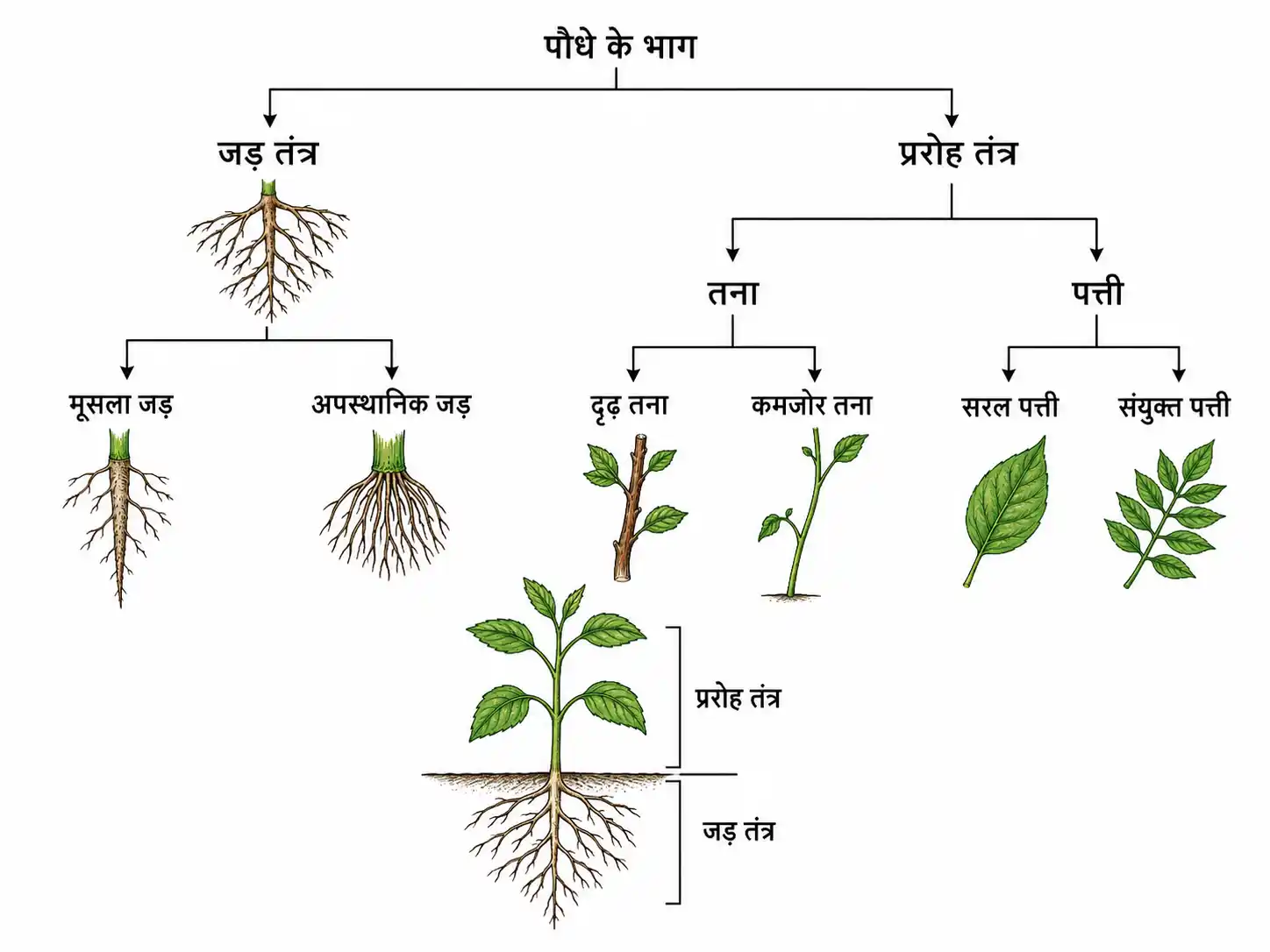 पौधों के विभिन्न भागों का वर्गीकरण