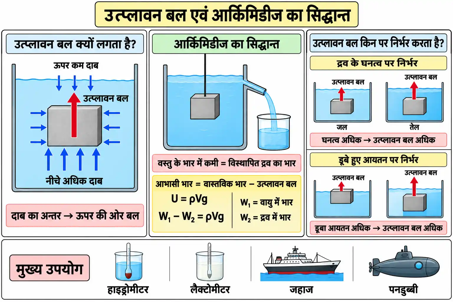 द्रव में उत्प्लावन बल उत्पन्न होने का कारण