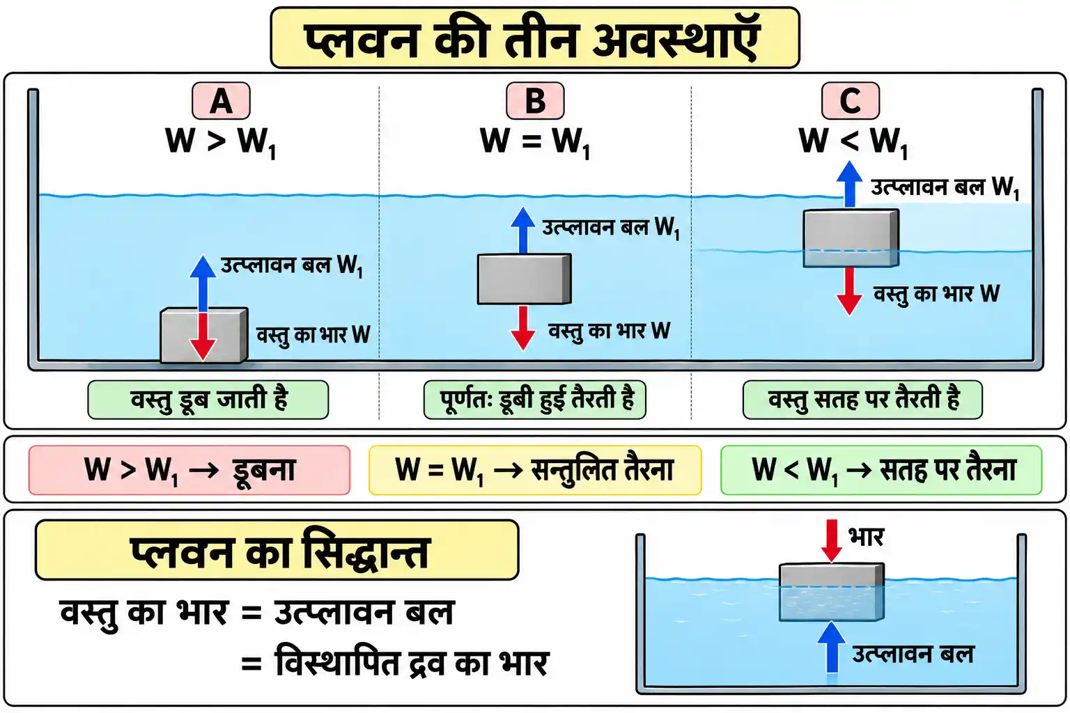 प्लवन की तीन अवस्थाएँ