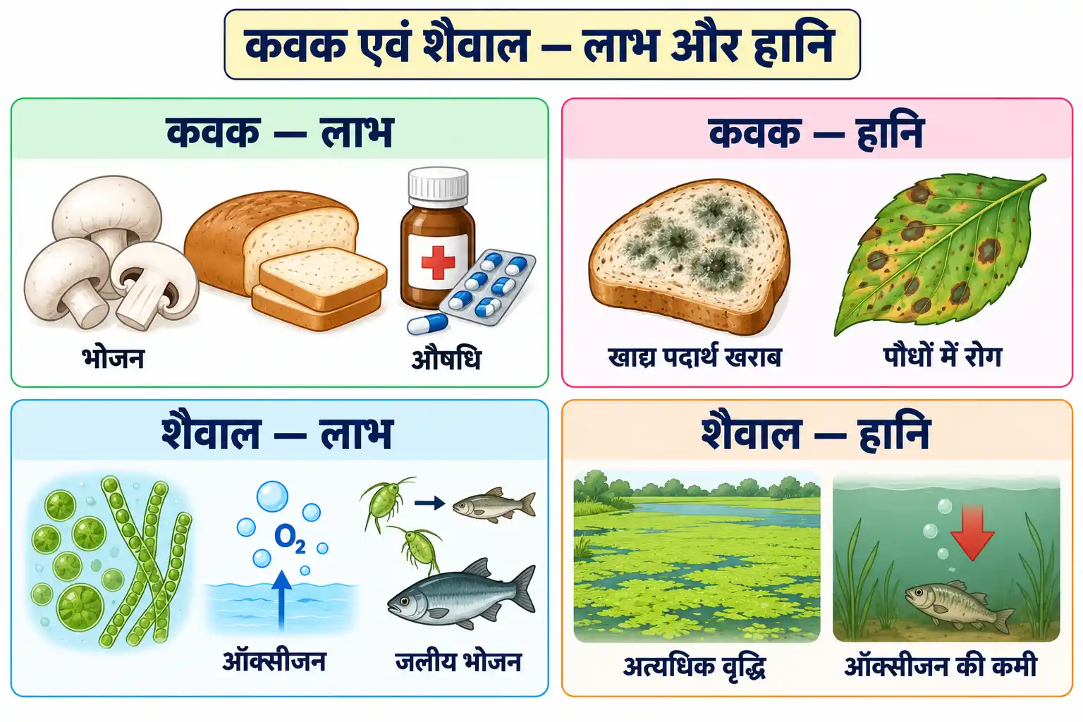 कवक और शैवाल के लाभदायक एवं हानिकारक प्रभाव